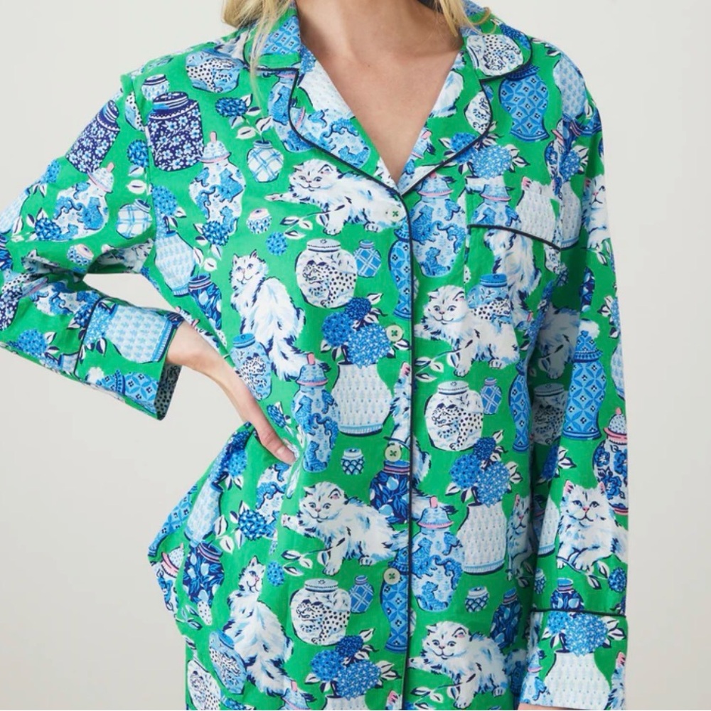 Fancy Cat Long PJ Set- size 2X